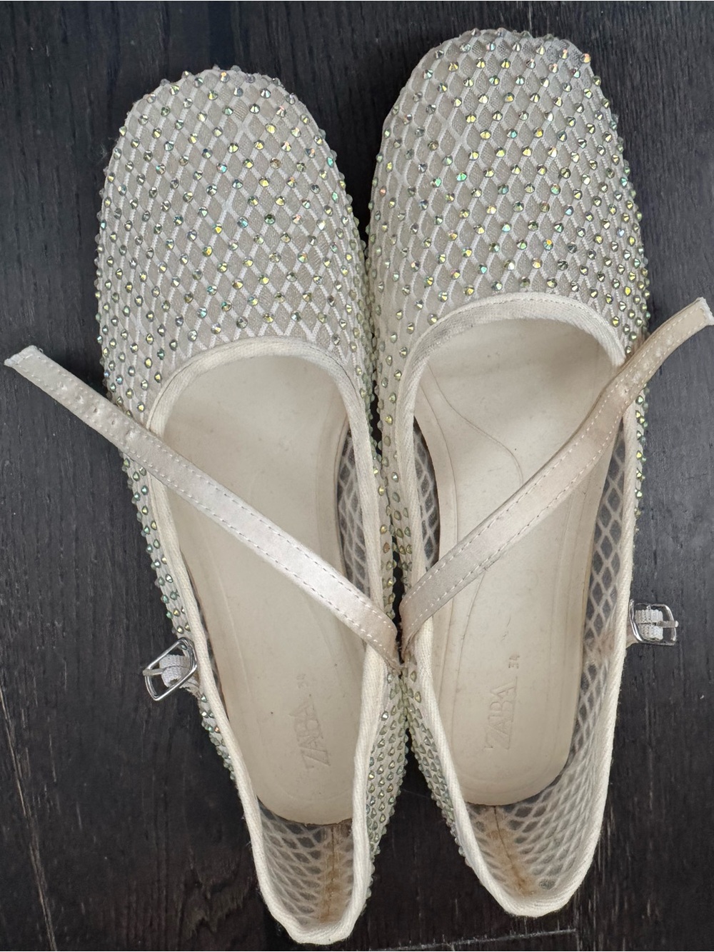 Zara Kids Beige Crystal-Embellished flats